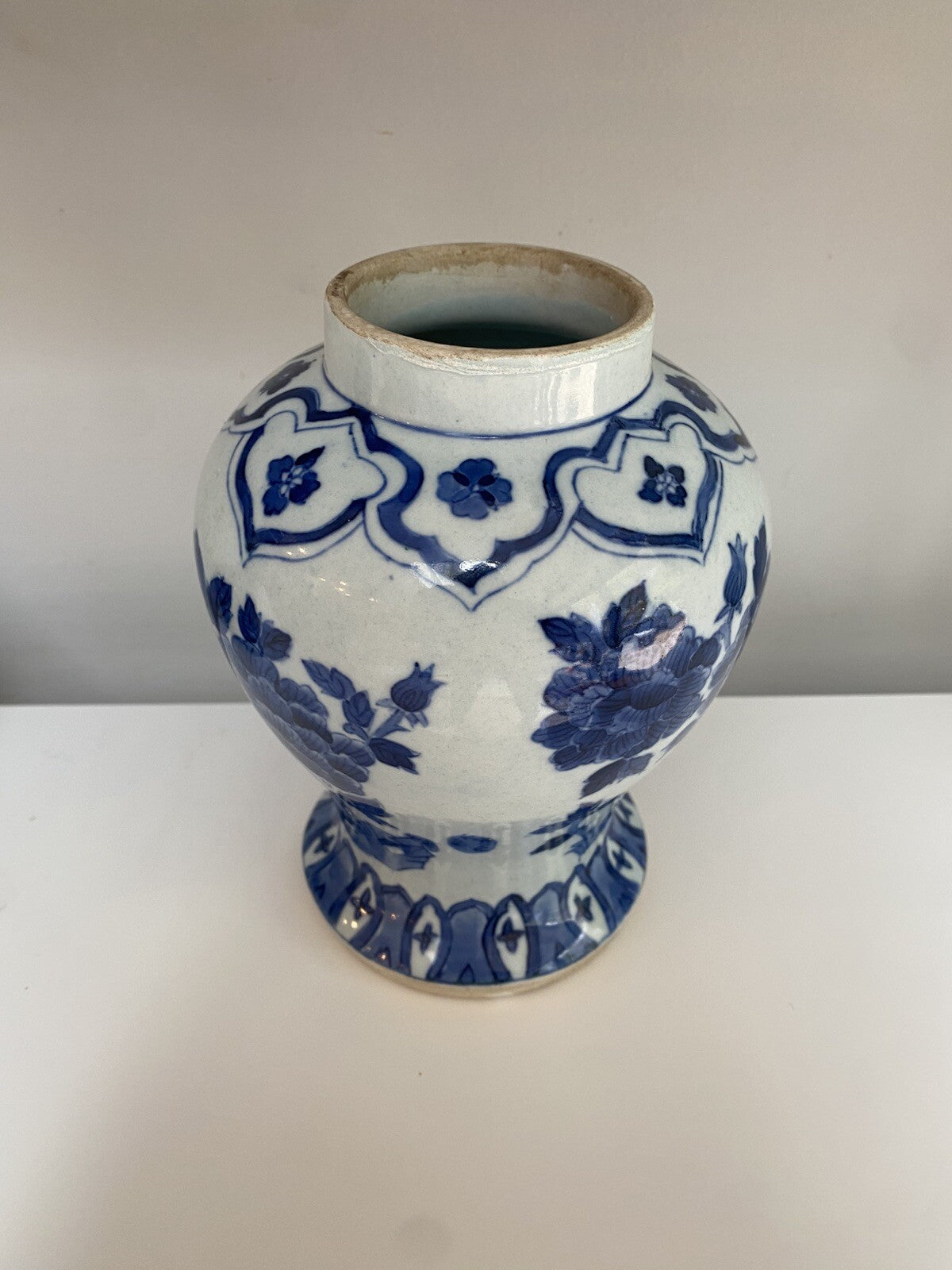 Chinese Antique Qing Dynasty Blue White Porcelain Vase Asian Ceramic Baluster