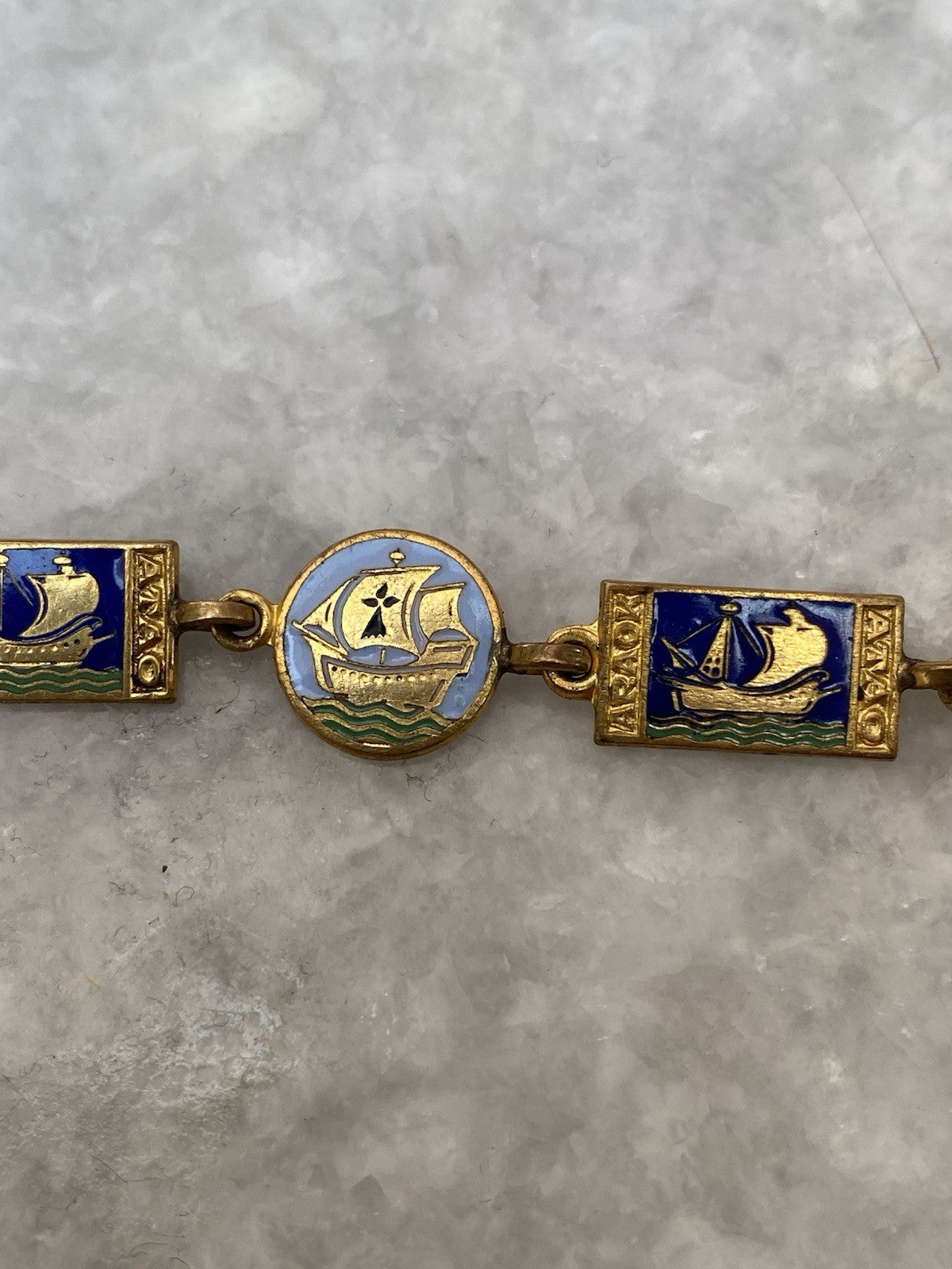 Rare Art Deco Kelt Studio Creston Celtic Enamel Bracelet Ship Boat French France