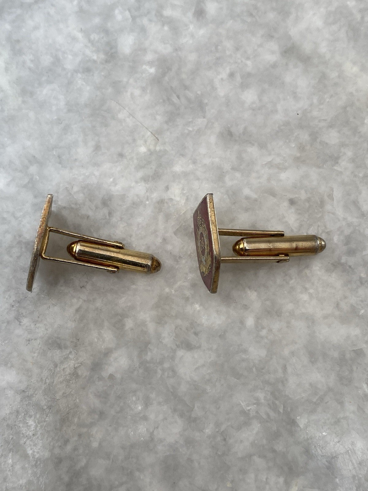 Vintage Pair Of Gold Plated Enamel Royal Engineers Military Regiment Cufflinks