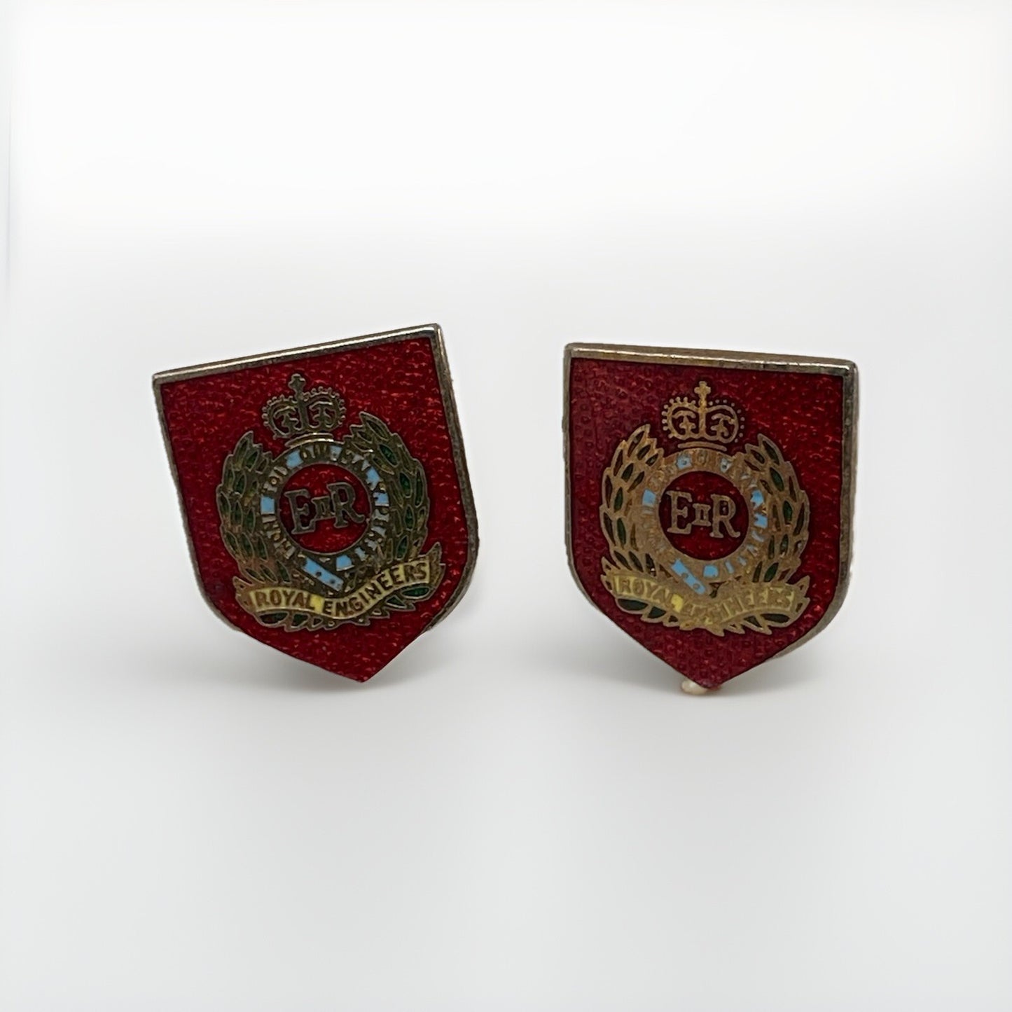 Vintage Pair Of Gold Plated Enamel Royal Engineers Military Regiment Cufflinks