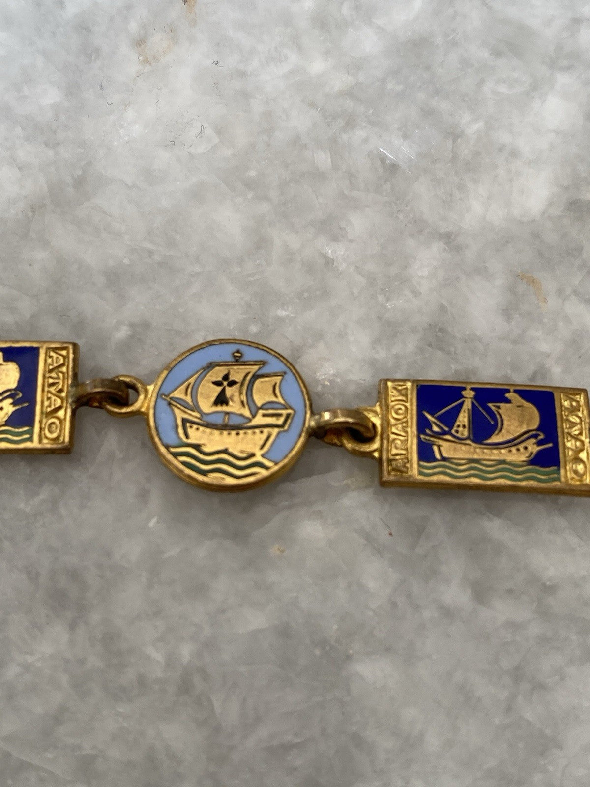 Rare Art Deco Kelt Studio Creston Celtic Enamel Bracelet Ship Boat French France