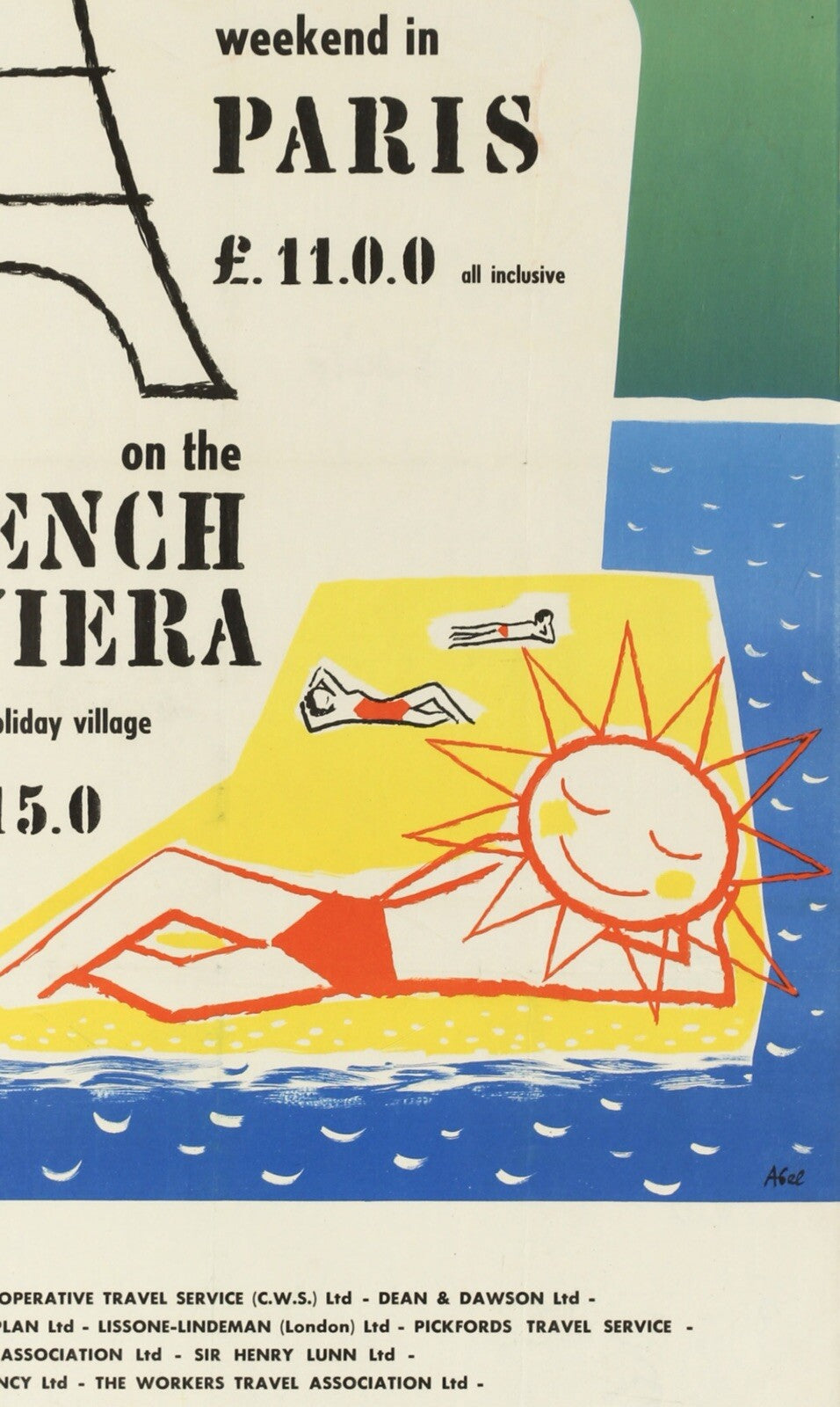Original Vintage 1957 Travel Advertising Tourism Poster Paris Cote D’Azur France