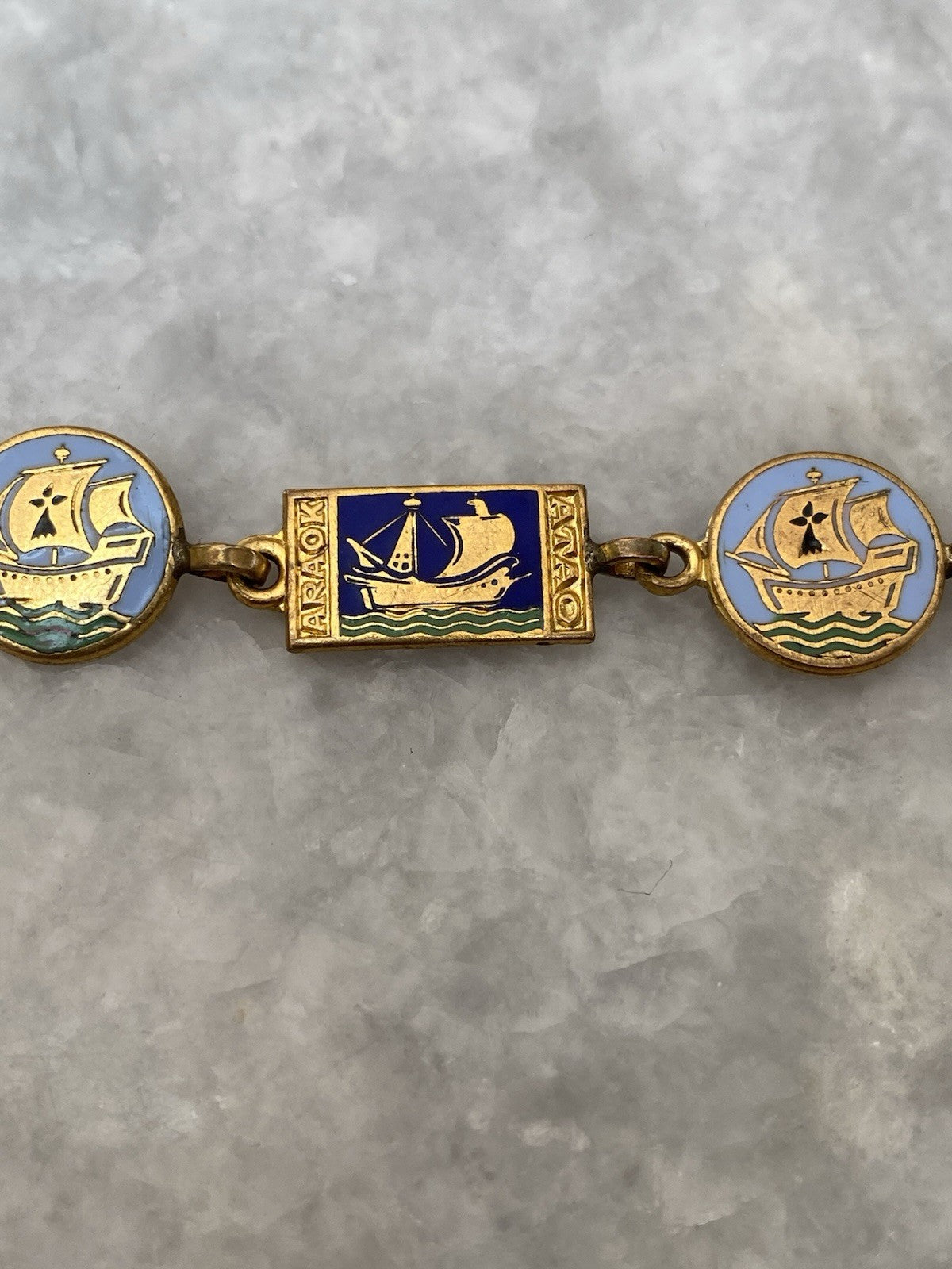 Rare Art Deco Kelt Studio Creston Celtic Enamel Bracelet Ship Boat French France