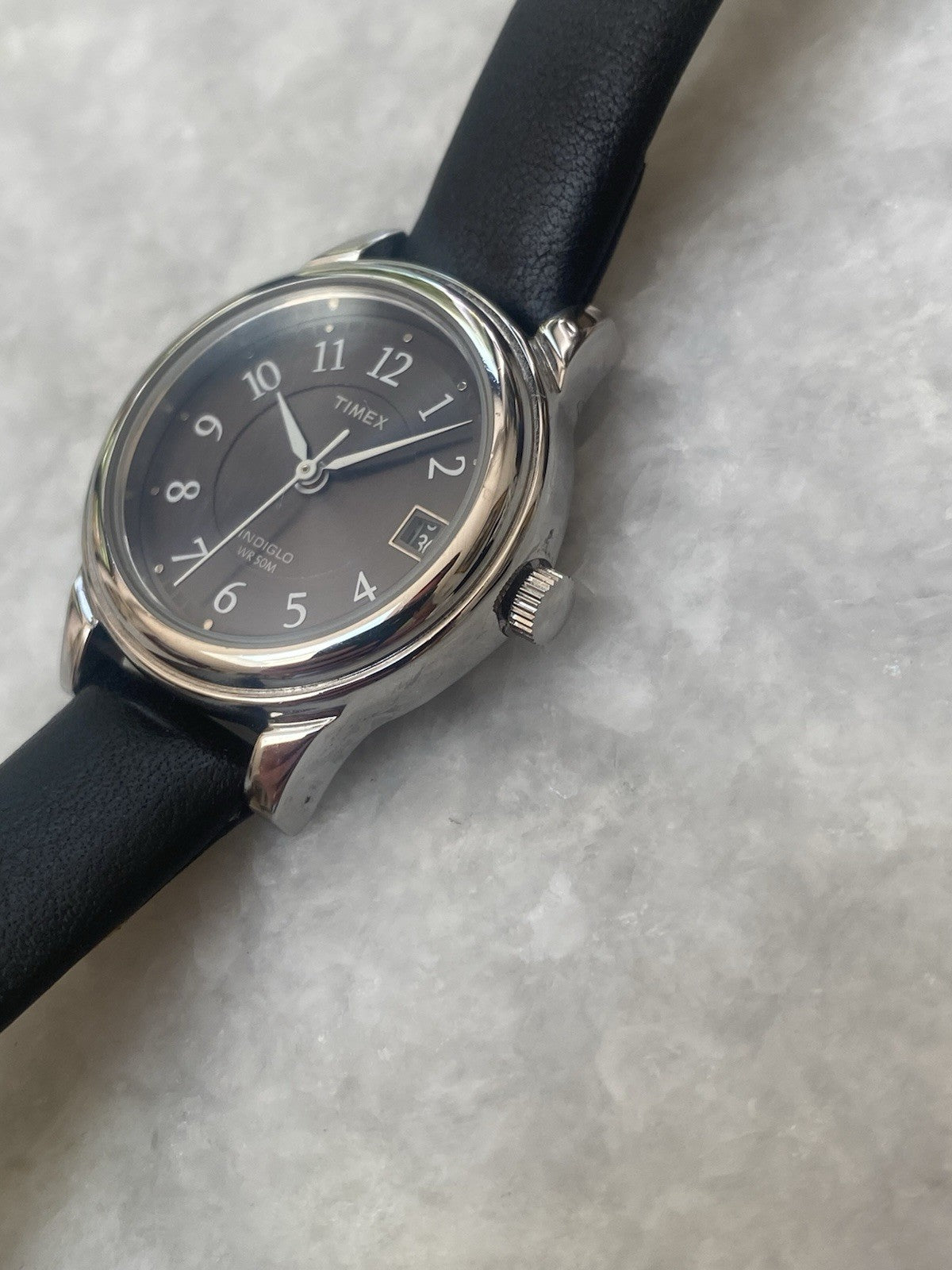 New Timex Watch Ladies Indiglo Black Leather Strap Quartz Water Resistant 5 ATM
