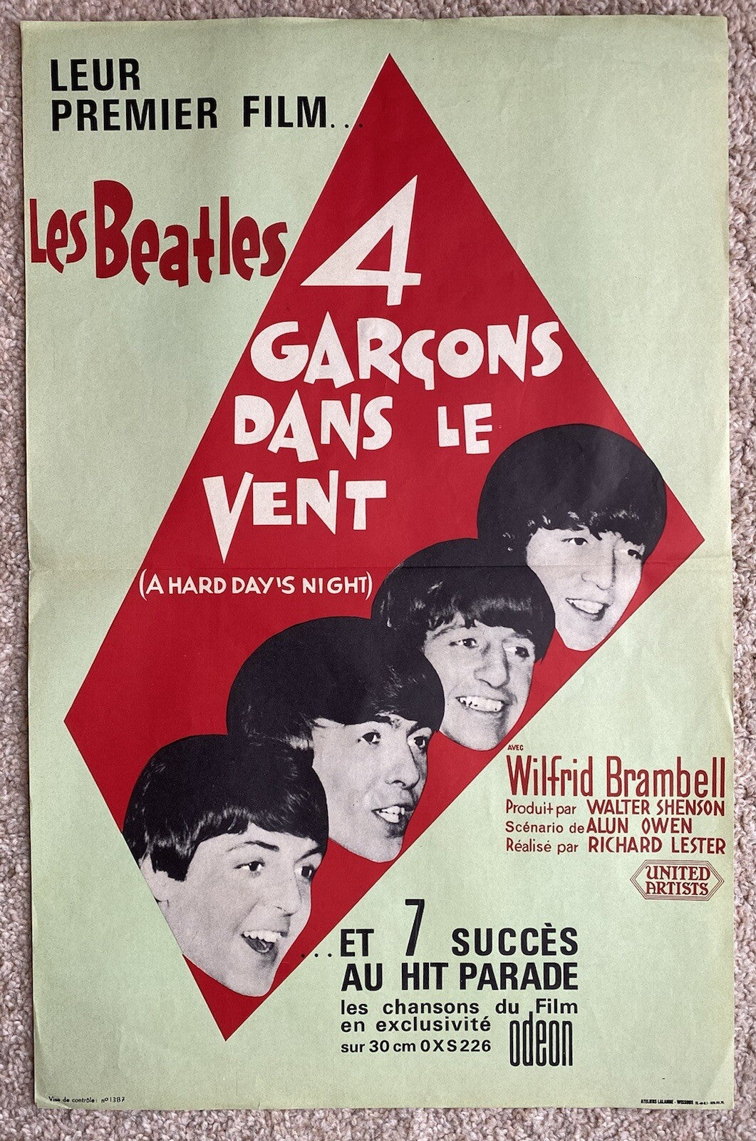 Rare Original Vintage A Hard Days Night Beatles French Film Movie Poster Affiche
