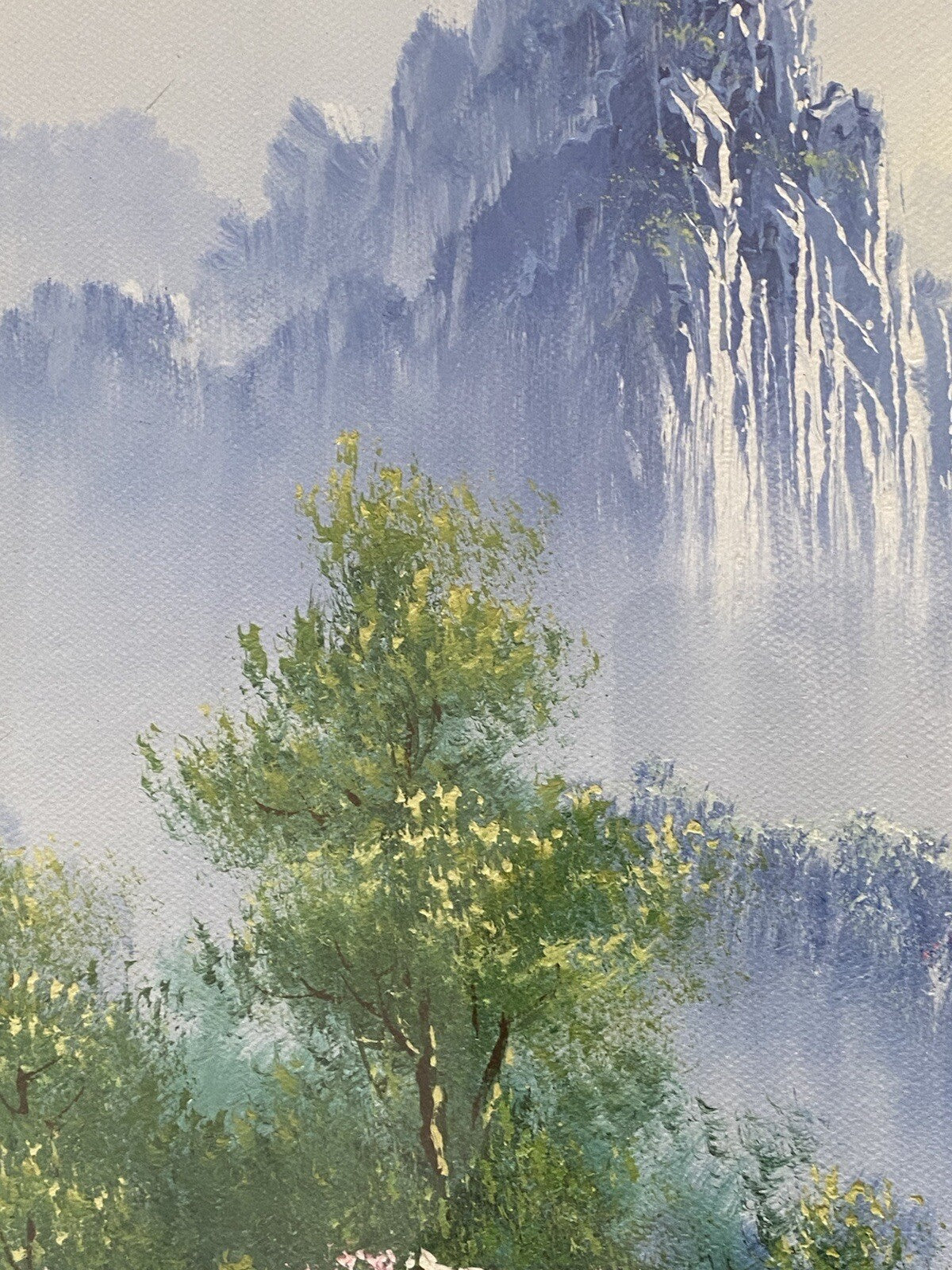Vintage Chinese Landscape Oil Painting Huangshan Mountains 20th Century Asian