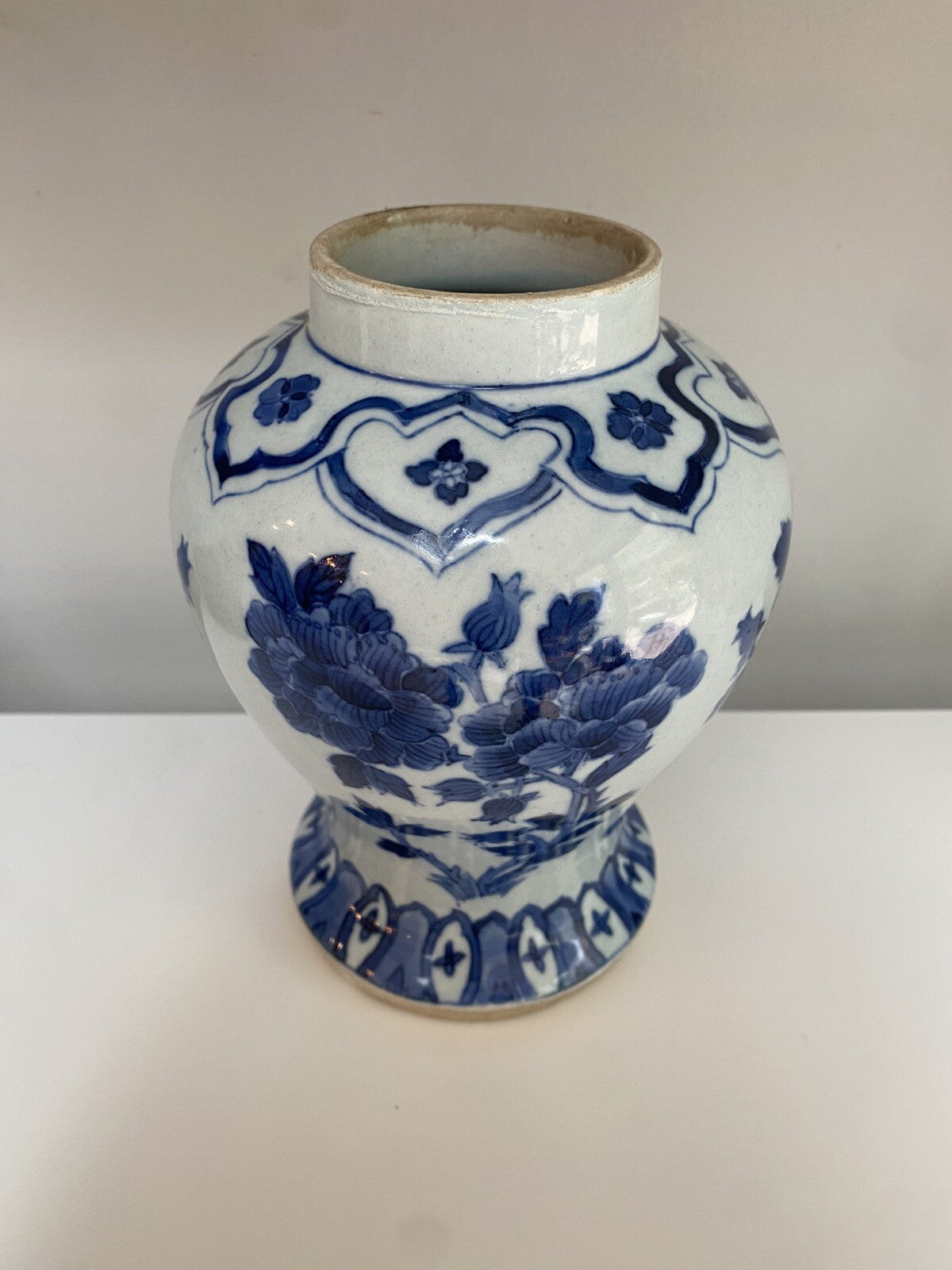 Chinese Antique Qing Dynasty Blue White Porcelain Vase Asian Ceramic Baluster