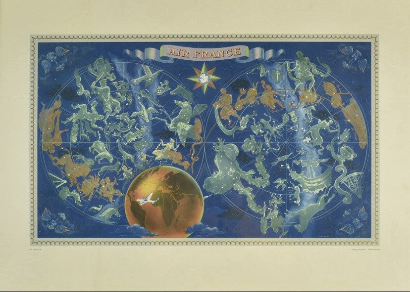 Orig Vintage Air France Travel Tourism Horoscope Airline Boucher 1953 Star Sign