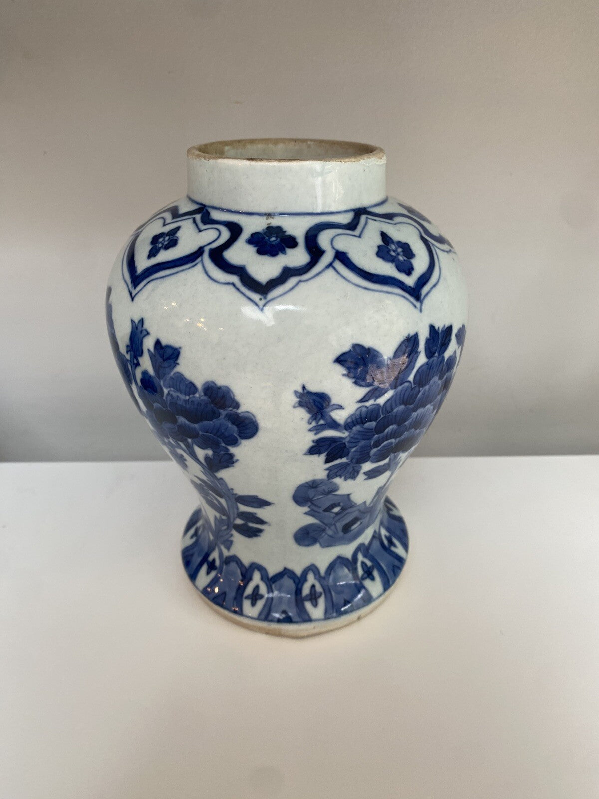 Chinese Antique Qing Dynasty Blue White Porcelain Vase Asian Ceramic Baluster