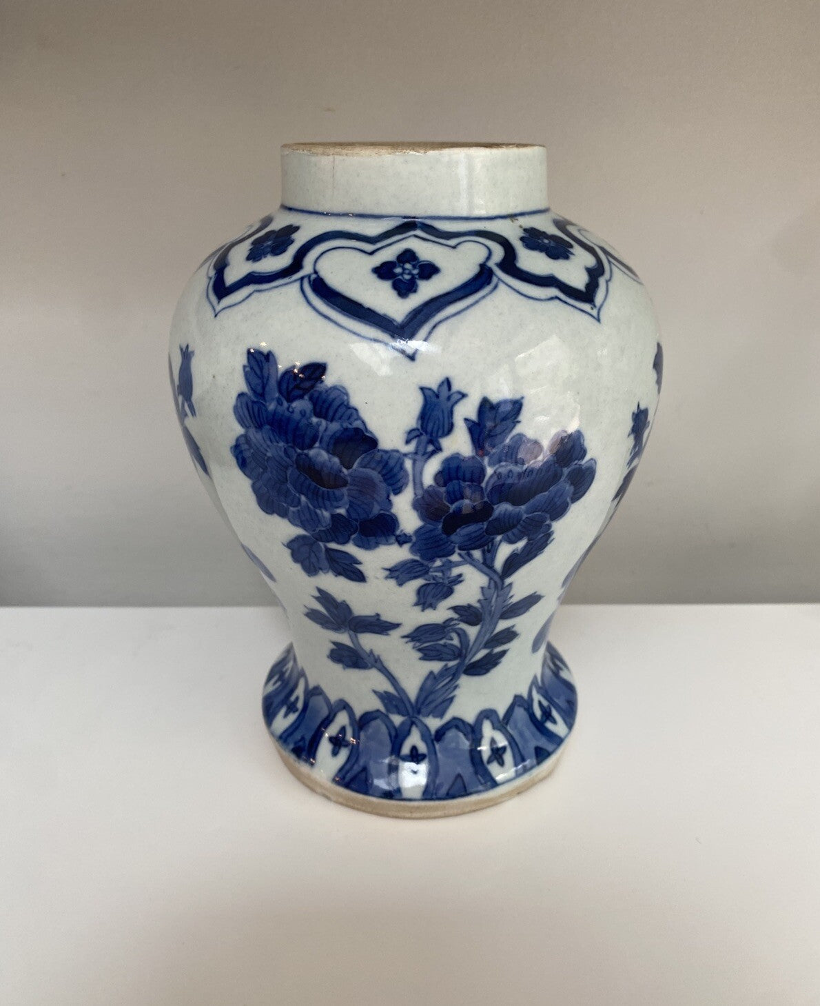 Chinese Antique Qing Dynasty Blue White Porcelain Vase Asian Ceramic Baluster