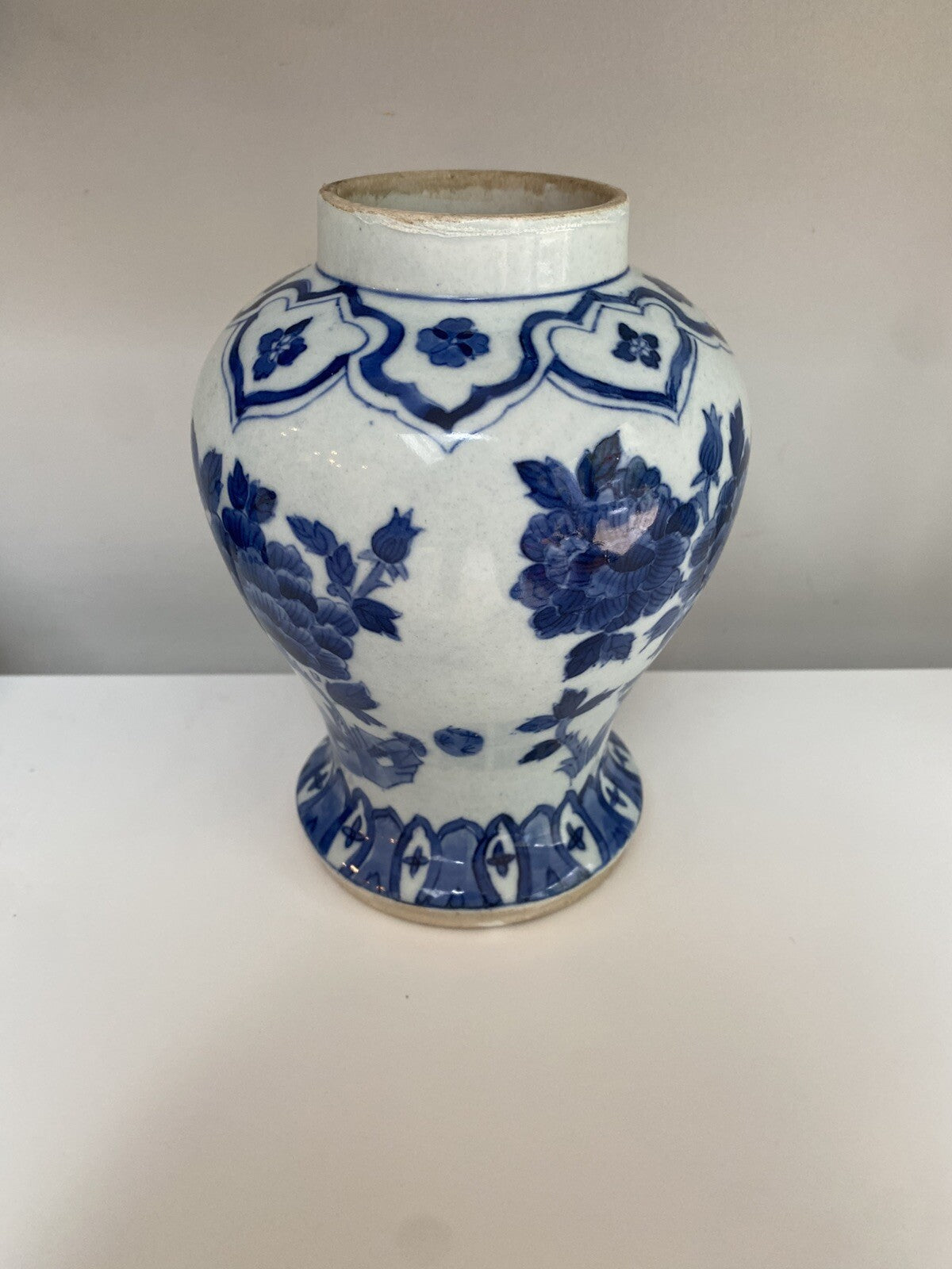 Chinese Antique Qing Dynasty Blue White Porcelain Vase Asian Ceramic Baluster