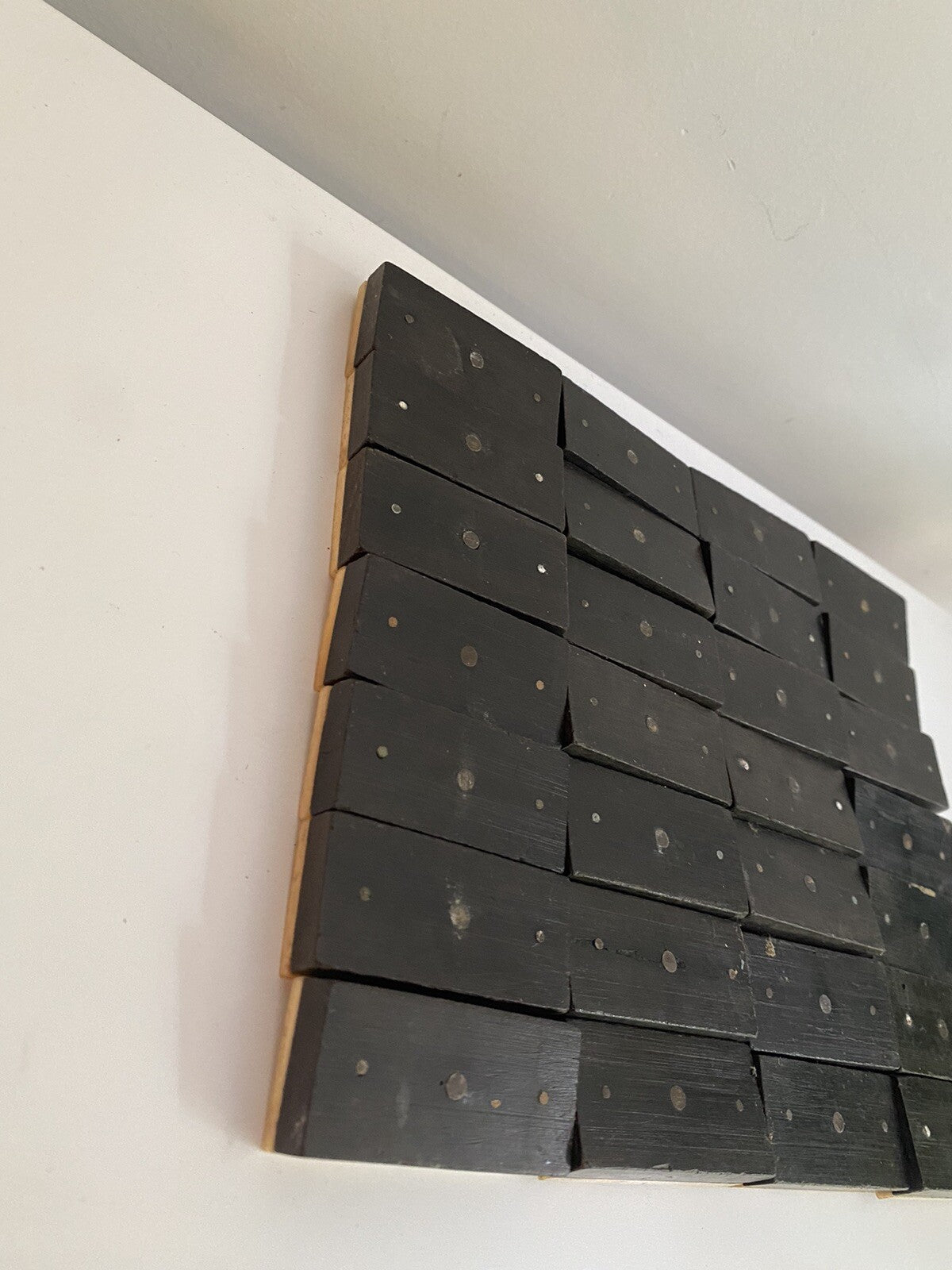 Antique Vintage 28 Bone & Ebony Dominos with Brass Pins Full Set In Box 19th C