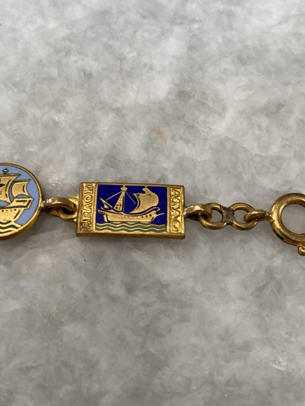 Rare Art Deco Kelt Studio Creston Celtic Enamel Bracelet Ship Boat French France