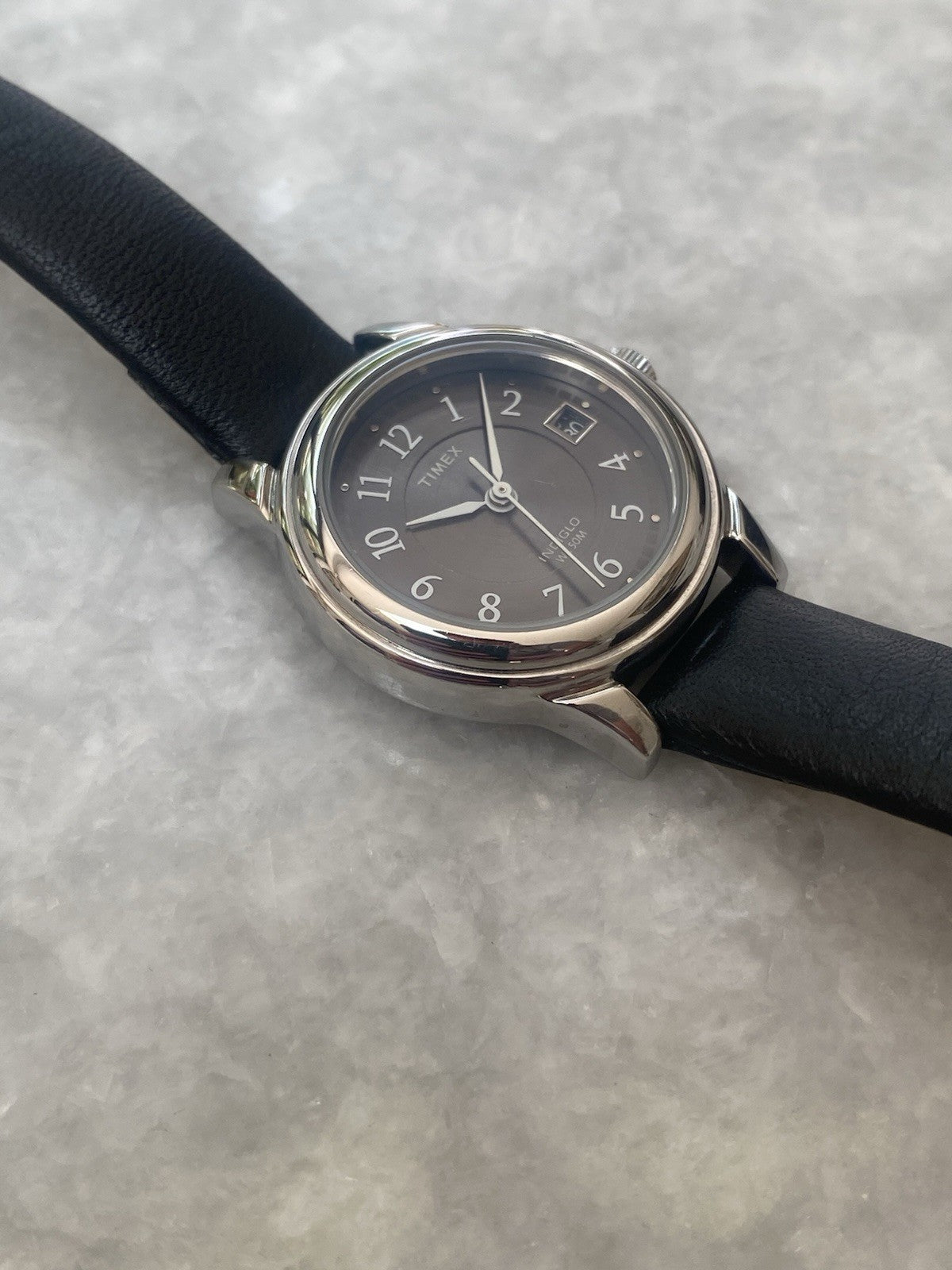 New Timex Watch Ladies Indiglo Black Leather Strap Quartz Water Resistant 5 ATM
