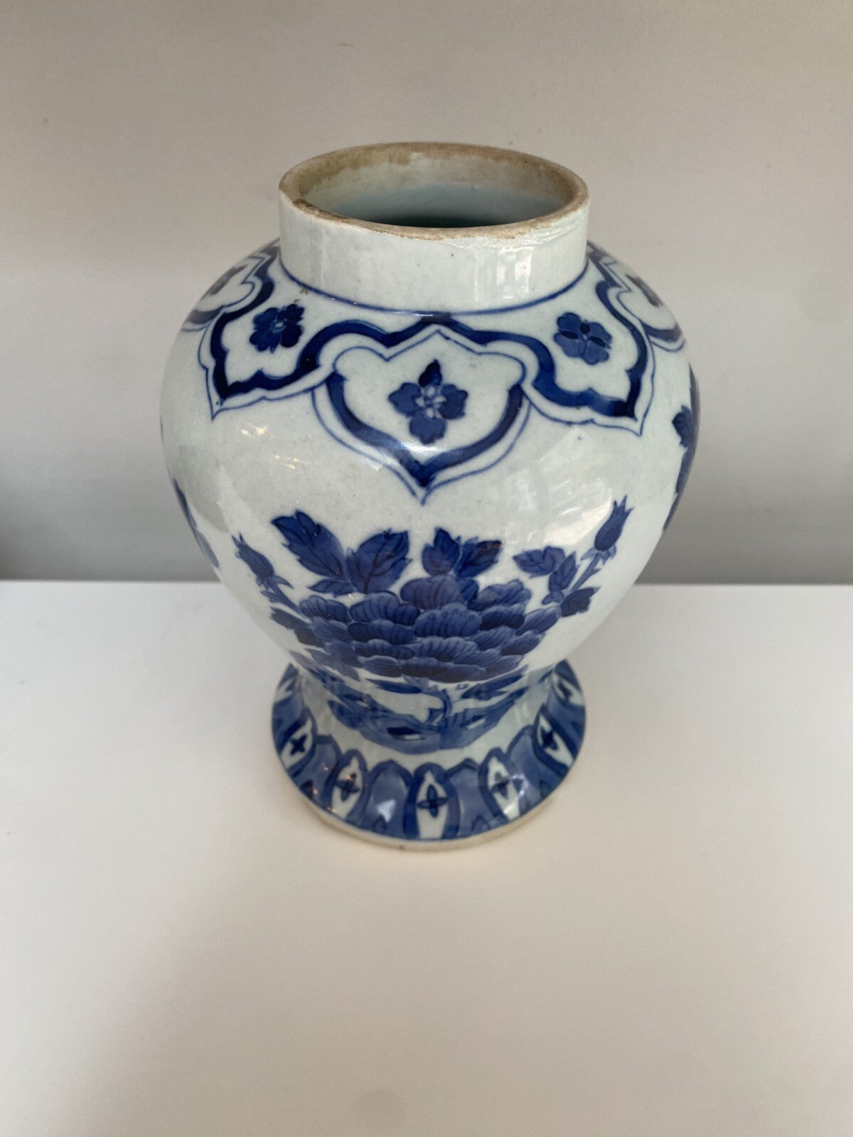 Chinese Antique Qing Dynasty Blue White Porcelain Vase Asian Ceramic Baluster