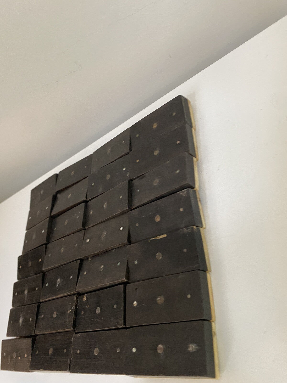 Antique Vintage 28 Bone & Ebony Dominos with Brass Pins Full Set In Box 19th C