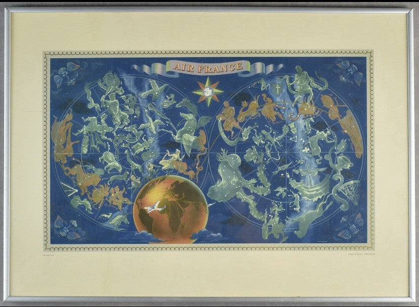 Orig Vintage Air France Travel Tourism Horoscope Airline Boucher 1953 Star Sign