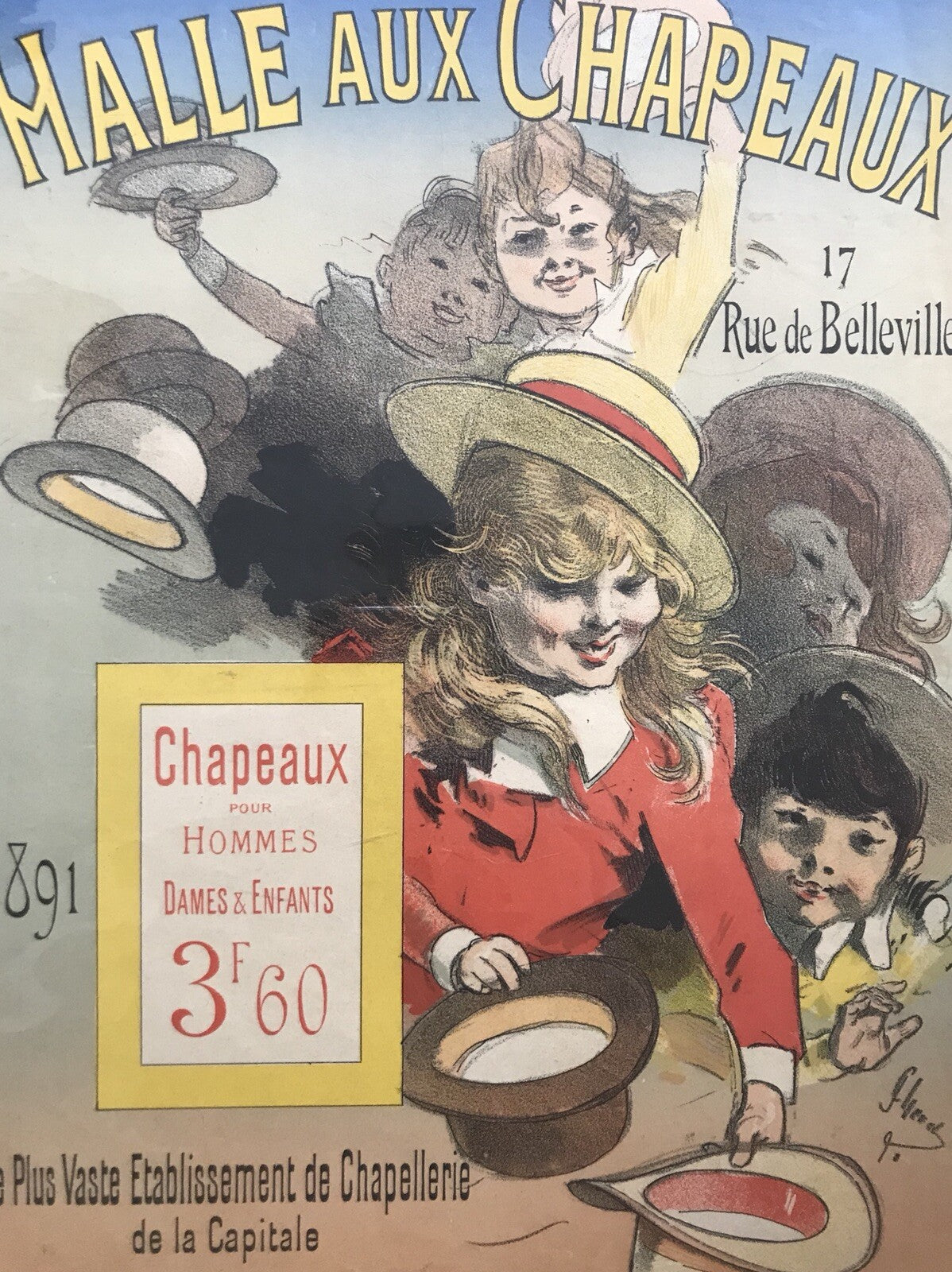 Jules Cheret Original Vintage Poster Halle Aux Chapeaux Advertising Art Noveau