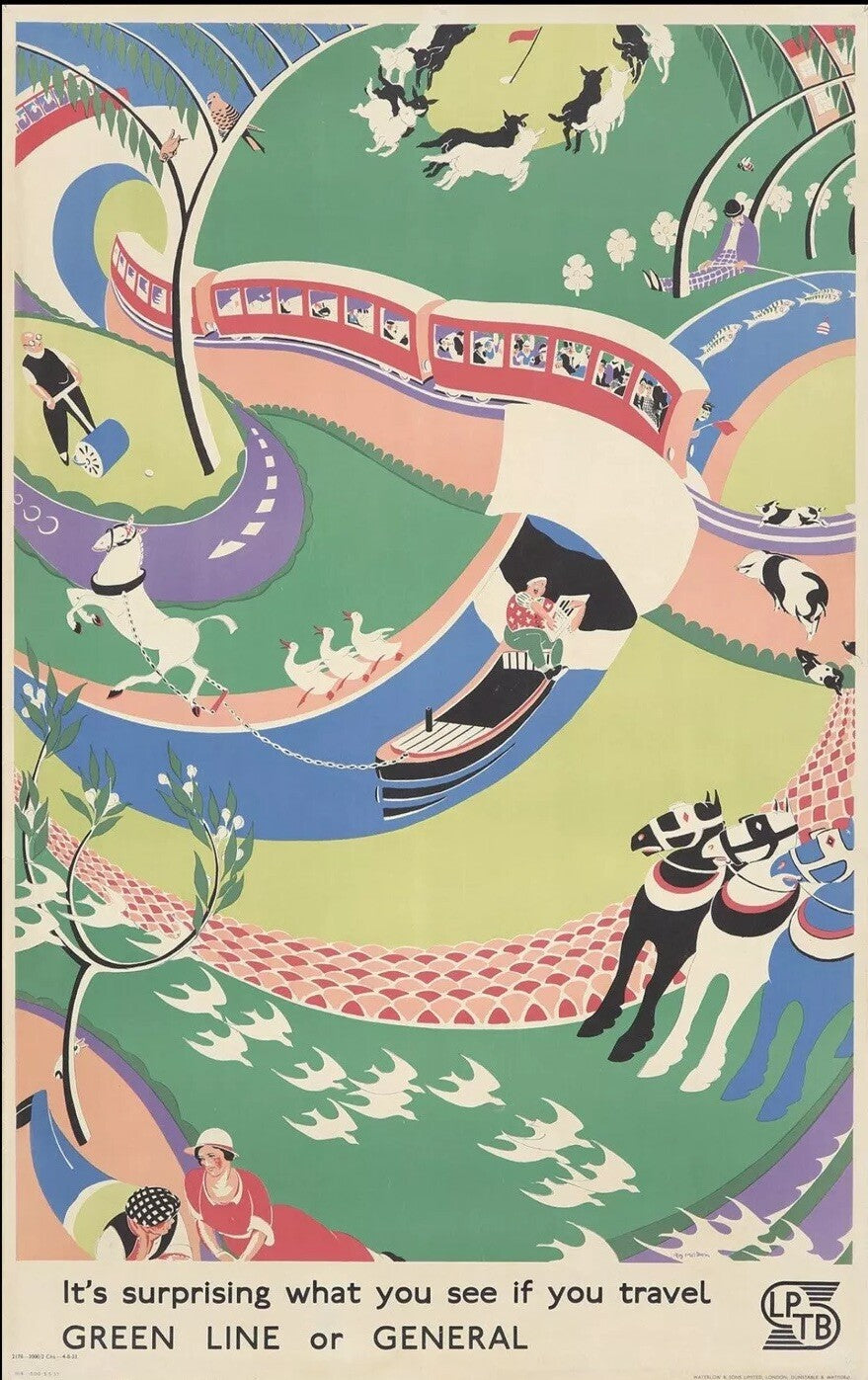 Original Vintage Art Deco 1933 London Transport Green Line Roy Meldrum Poster A-