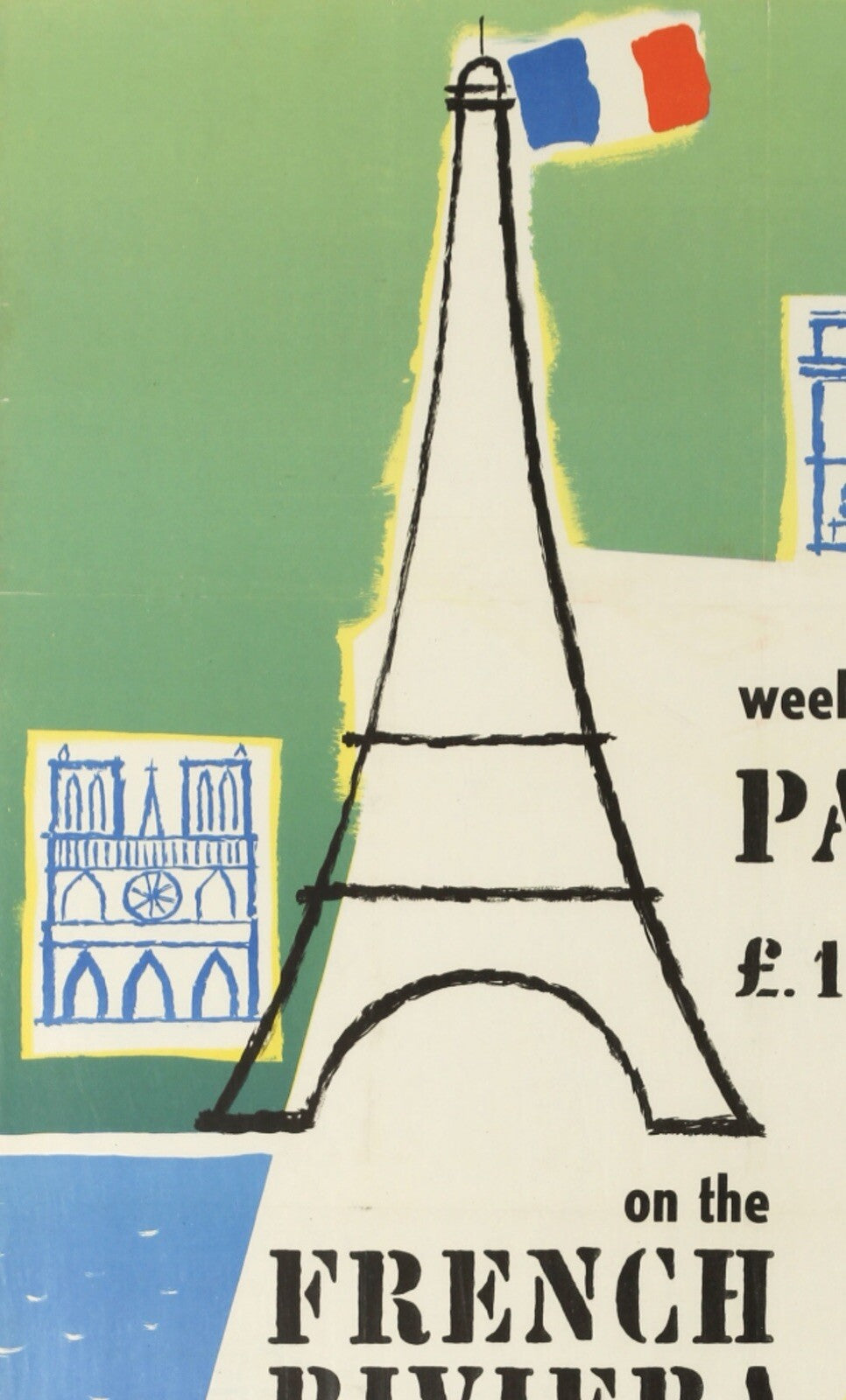 Original Vintage 1957 Travel Advertising Tourism Poster Paris Cote D’Azur France