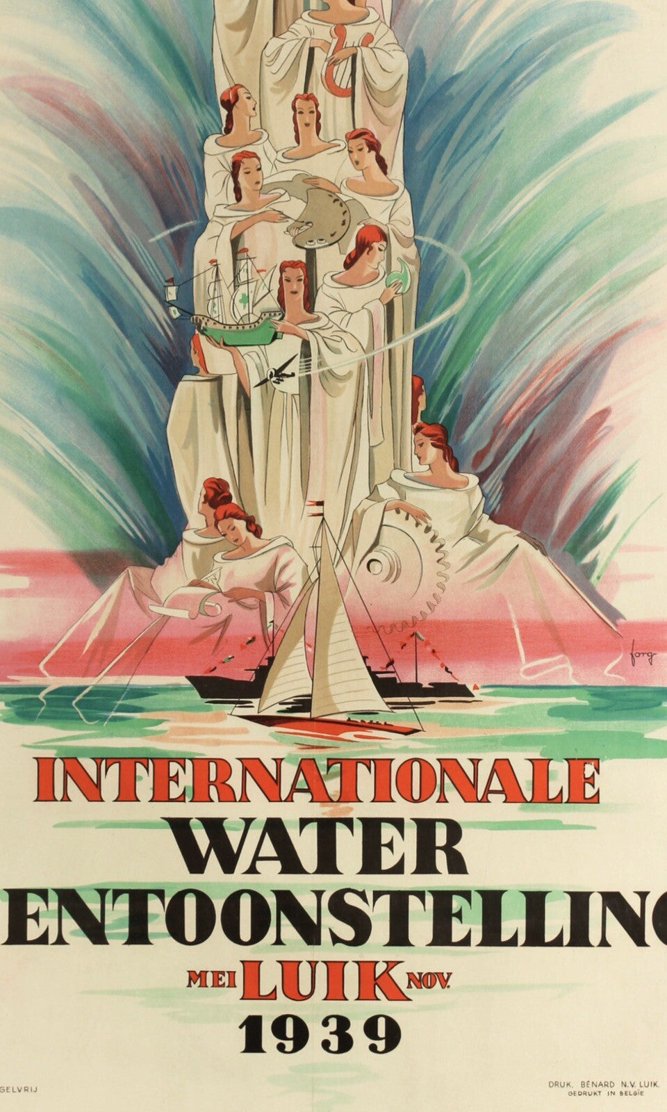 Original Vintage International Water Lithographic Travel Advertising Poster