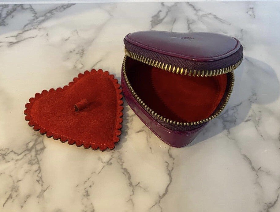 Authentic Valentines Day Mulberry Plaid Leather Heart Shaped Ring Box Designer