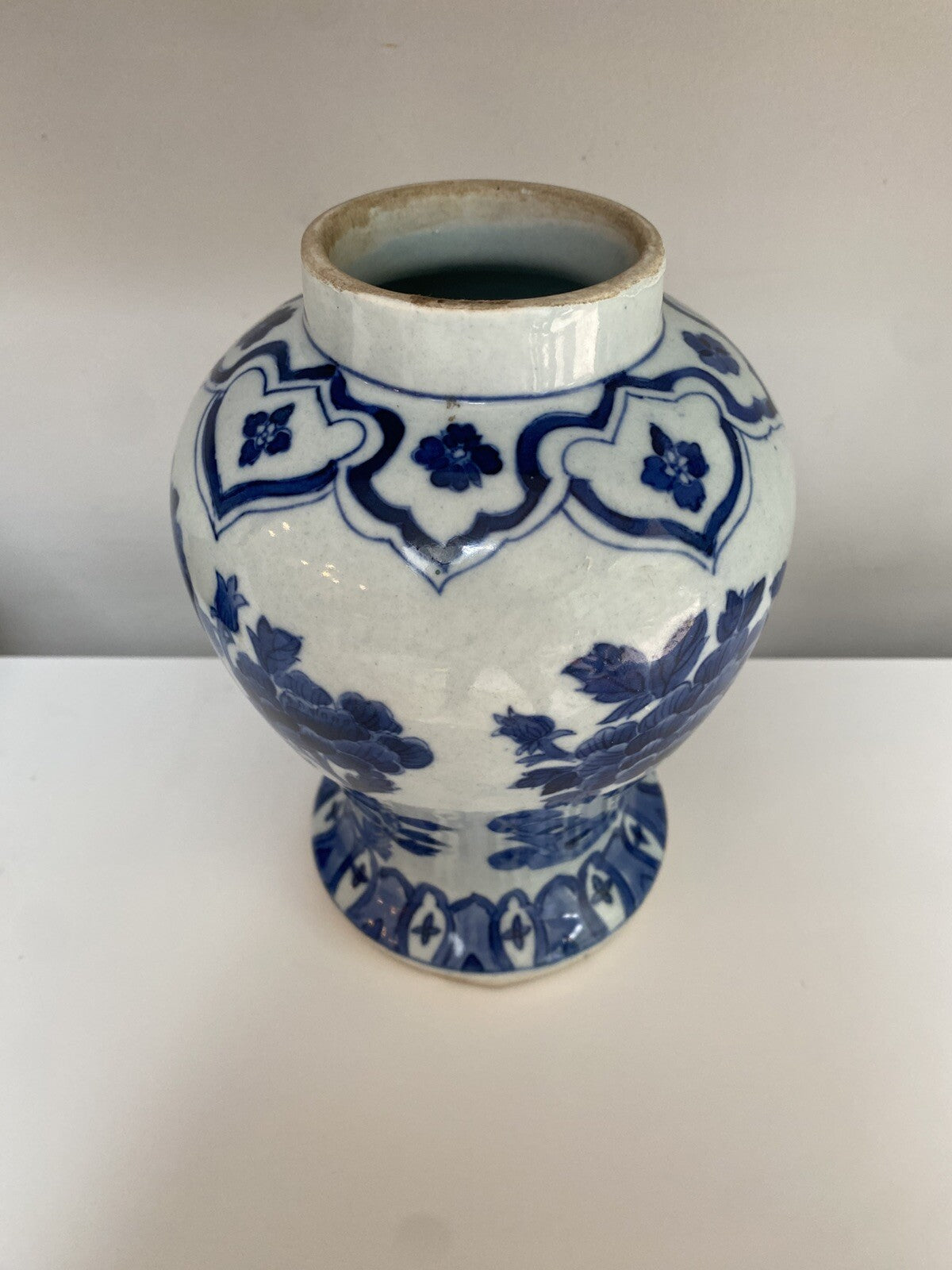 Chinese Antique Qing Dynasty Blue White Porcelain Vase Asian Ceramic Baluster