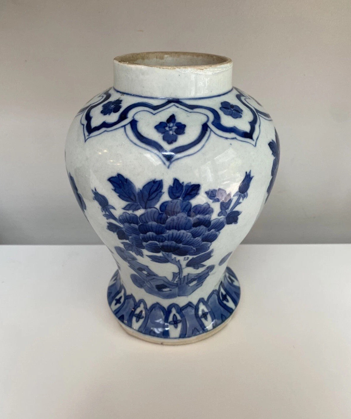 Chinese Antique Qing Dynasty Blue White Porcelain Vase Asian Ceramic Baluster