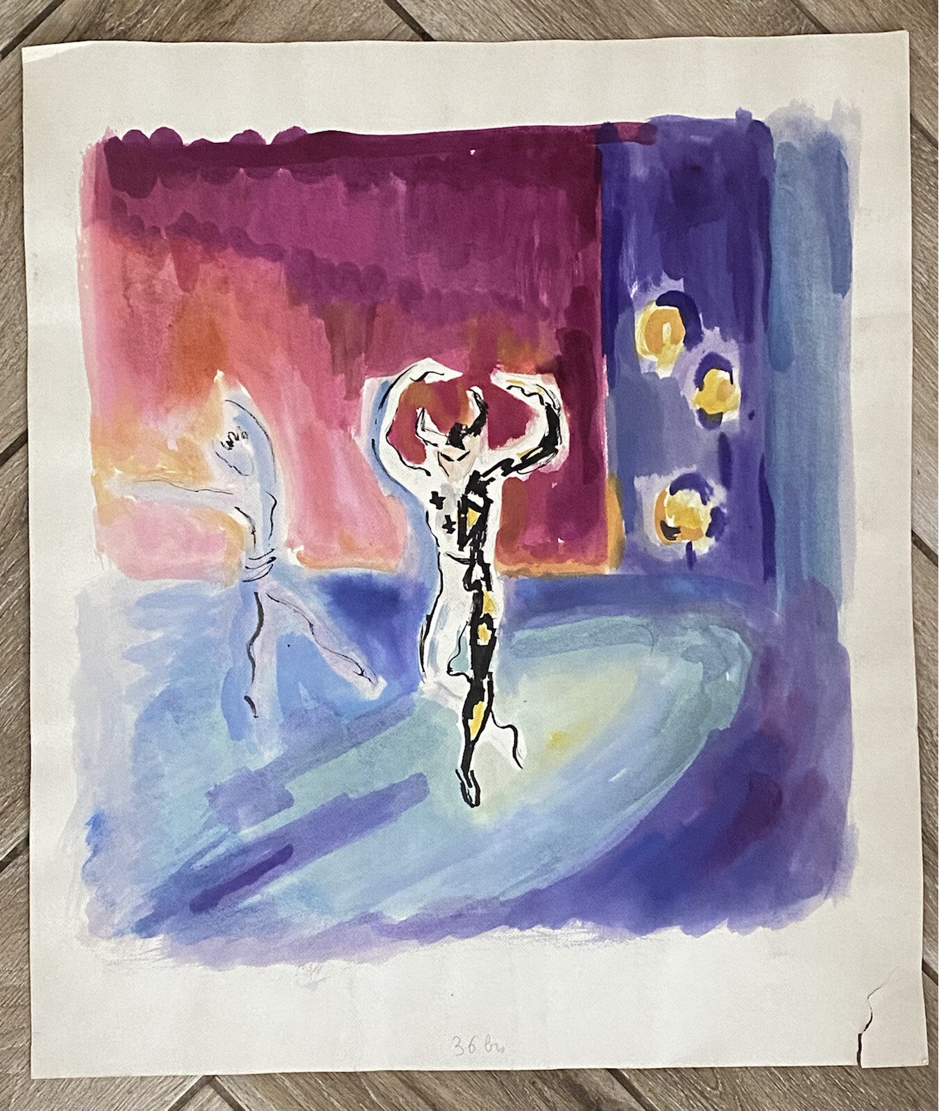 Original Charles Kiffer Painting Gouache Watercolour Poster French Dancing