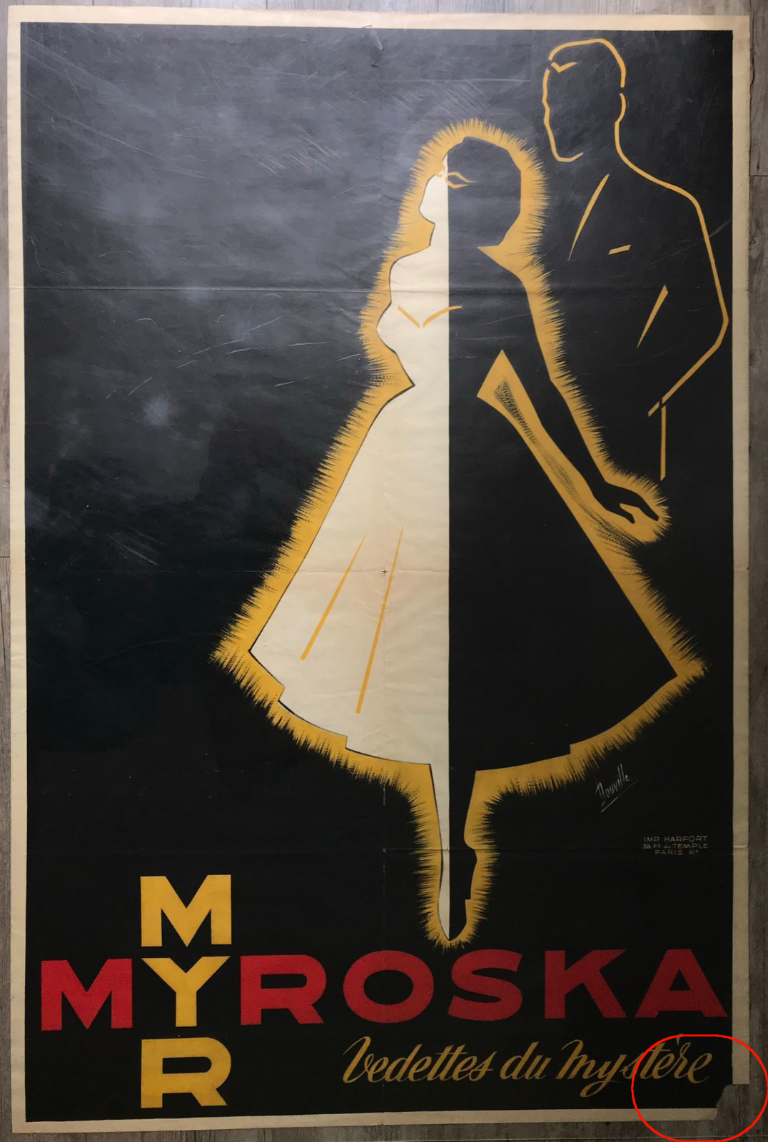 Rare Original French Art Deco Poster Myr & Myrosca Stars of the Mystery Magic