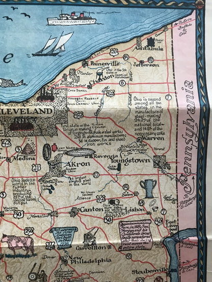 Original Vintage Being A Cartograph Of Ohio 1933 America Art Deco Poster Map