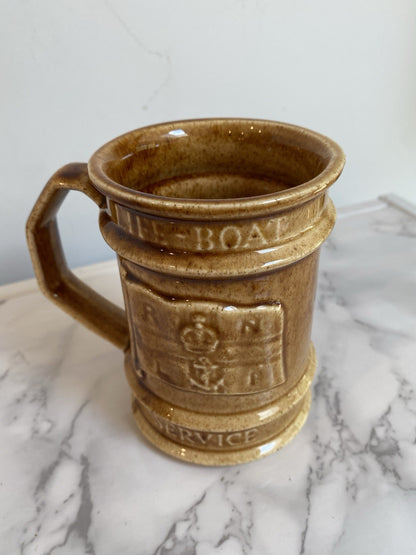 Holkham Pottery Commemorative Half Pint Tankard Mug RNLI Inshore Lifeboat Vtg