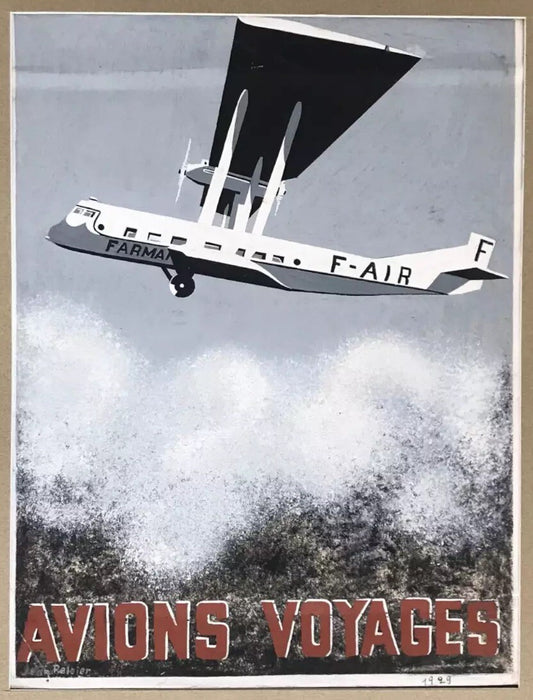 Original Vintage Hand Painted Maquette Art Deco Travel Aviation Aeroplane Poster