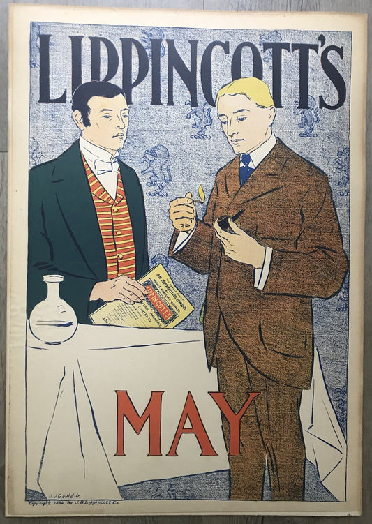 Original Antique Lippicotts Poster Gould Jr Art Nouveau Advertising Lithograph