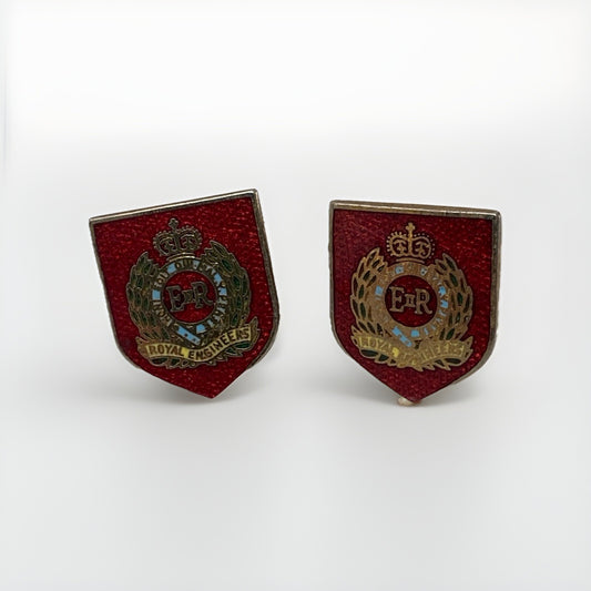 Vintage Pair Of Gold Plated Enamel Royal Engineers Military Regiment Cufflinks