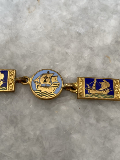 Rare Art Deco Kelt Studio Creston Celtic Enamel Bracelet Ship Boat French France