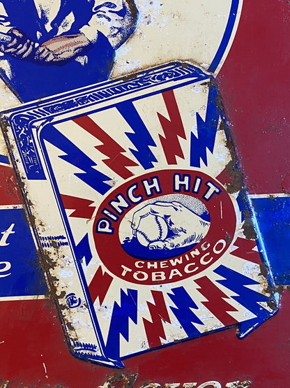 Original Vintage Antique Pinch Hit Chewing Tobacco Baseball Tin Sign Not Enamel