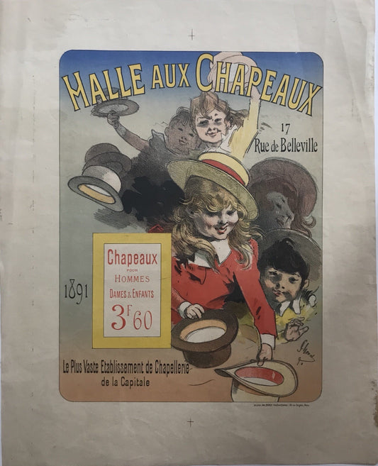 Jules Cheret Original Vintage Poster Halle Aux Chapeaux Advertising Art Noveau