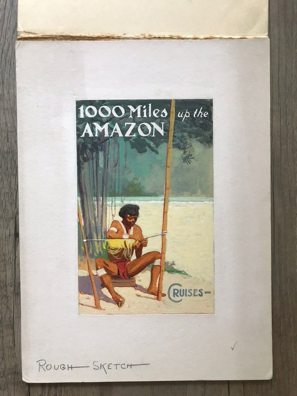 Original Vintage Hand-Painted Travel Poster Sketch "1000 Miles up the Amazon” 