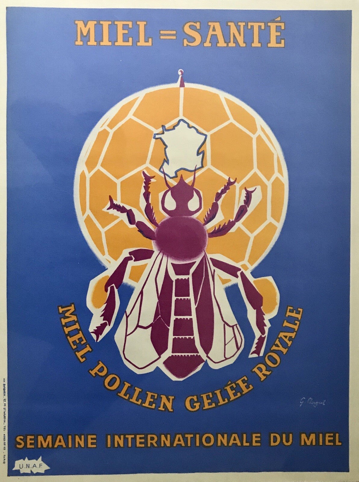 Original Vintage Miel Sante Honey Bee 1950’s Lithograph Advertising Poster