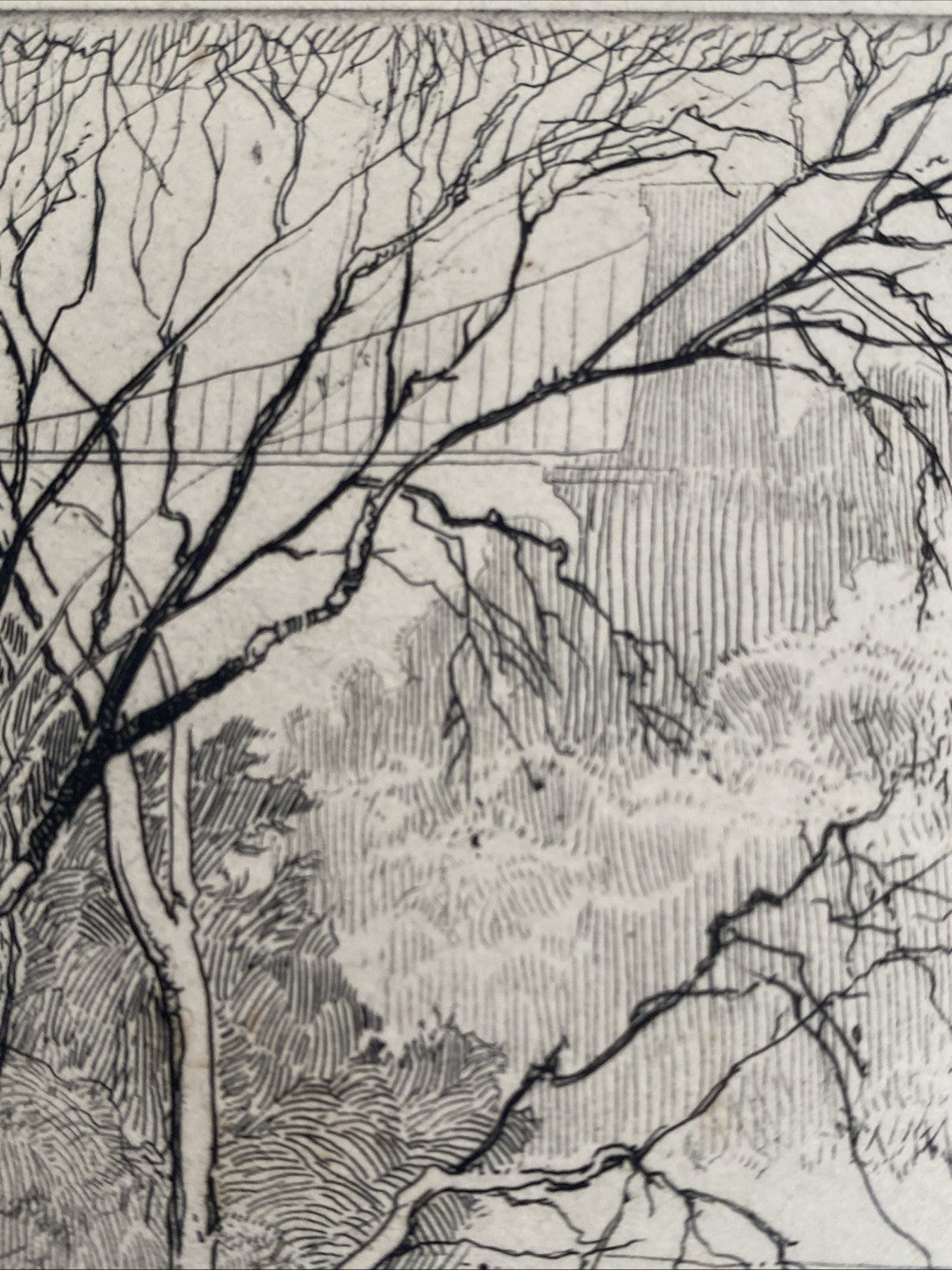 Rare Antique Original Etching Bristol Clifton Suspension Bridge River Avon Ship