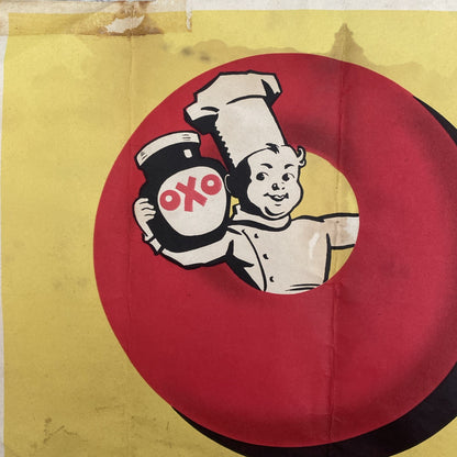 Original Rare Antique Vtg OXO Cube Advertising Poster Art Deco Sign Cookery Retr