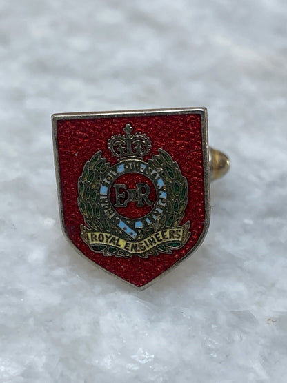 Vintage Pair Of Gold Plated Enamel Royal Engineers Military Regiment Cufflinks