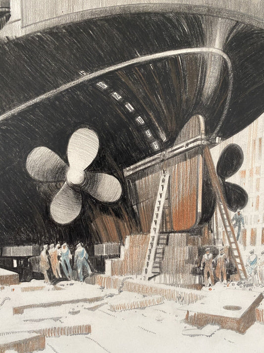 Original Leslie Carr Painting Ferry In Docks Ship Art Deco Poster Design Nautica
