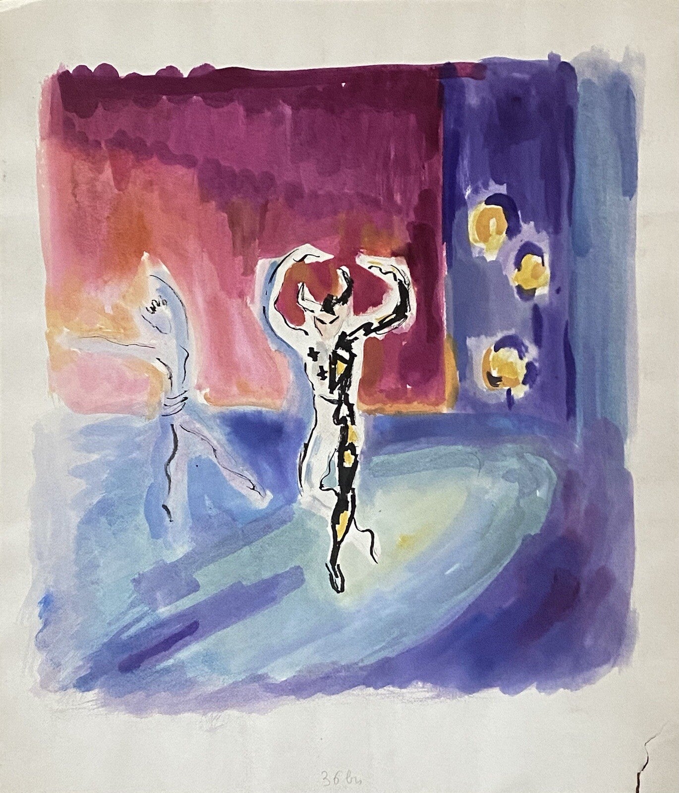 Original Charles Kiffer Painting Gouache Watercolour Poster French Dancing