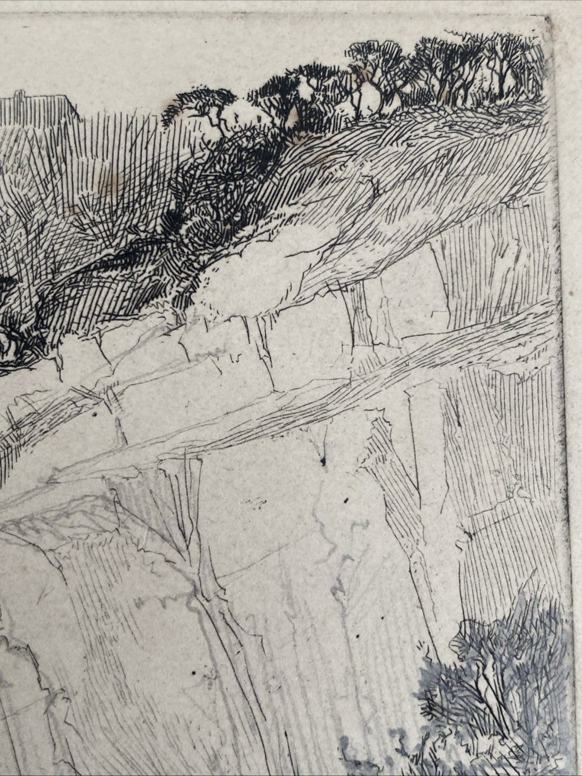 Rare Antique Original Etching Bristol Clifton Suspension Bridge River Avon Ship