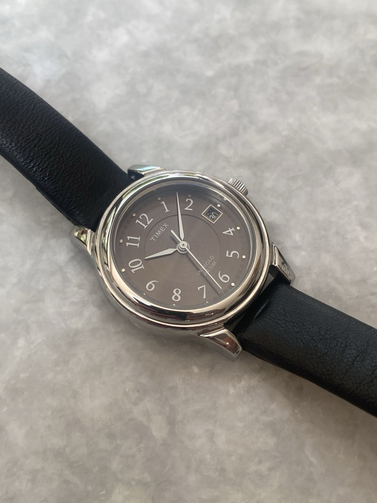 New Timex Watch Ladies Indiglo Black Leather Strap Quartz Water Resistant 5 ATM