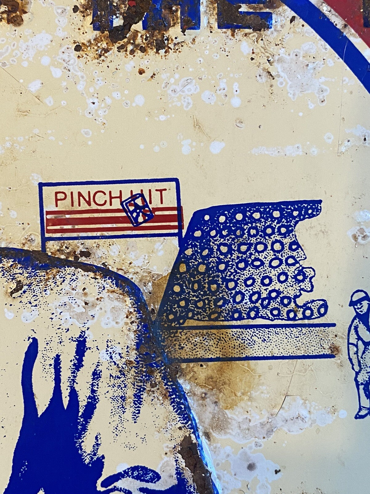 Original Vintage Antique Pinch Hit Chewing Tobacco Baseball Tin Sign Not Enamel