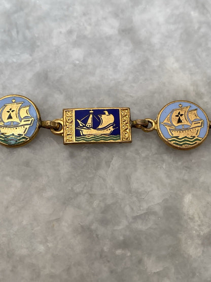 Rare Art Deco Kelt Studio Creston Celtic Enamel Bracelet Ship Boat French France
