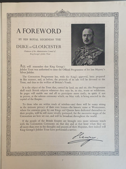 1937 King George VI Queen Elizabeth Mother Coronation Souvenir Royal Programme